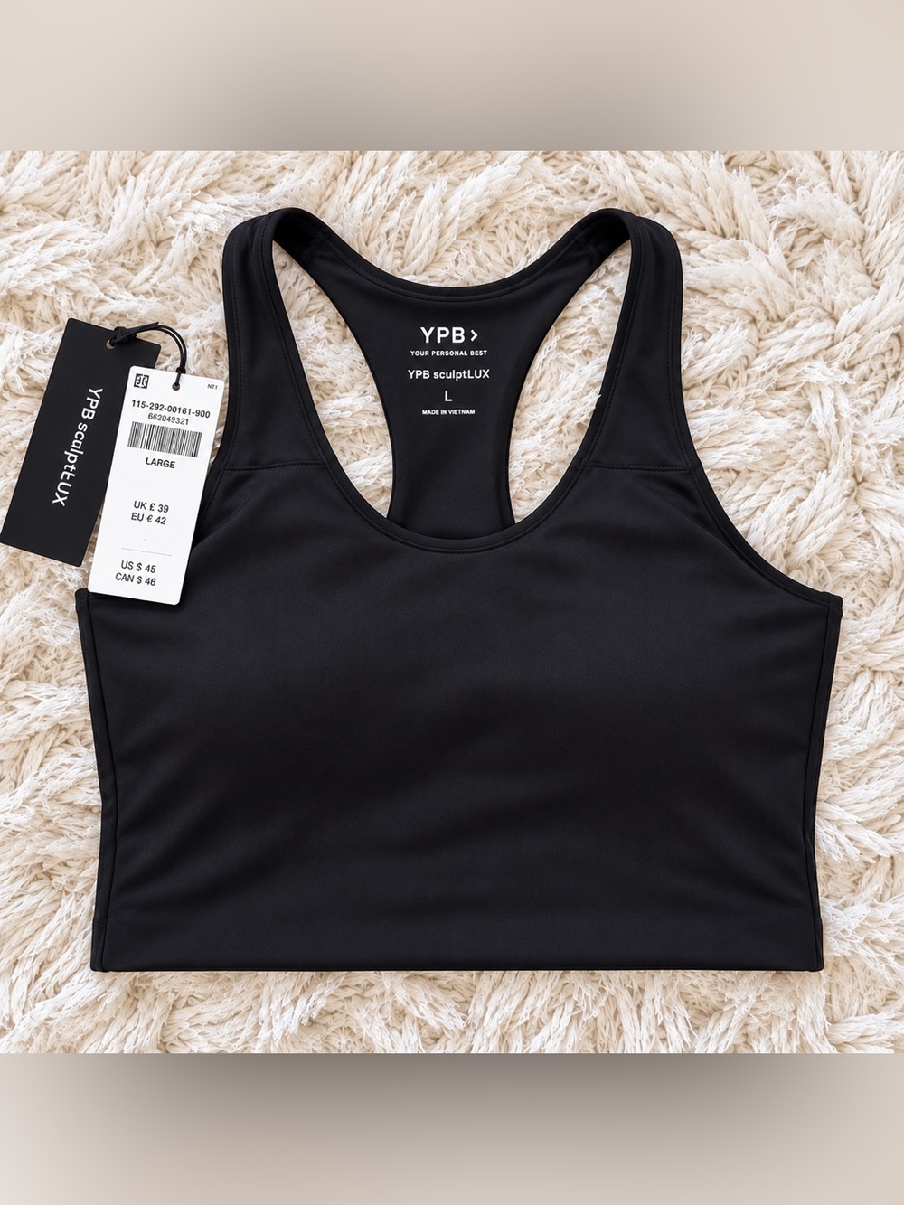 Abercrombie YPB sculptLUX Black Longline Sports Bra Top Large NWT